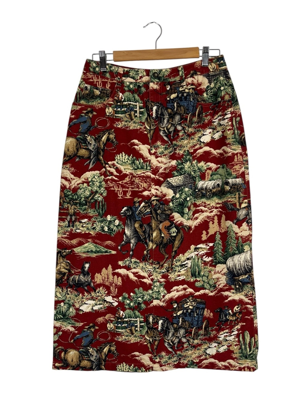 Vintage Roughrider by Circle T Western Cowboy Print Maxi Skirt Size 9/10